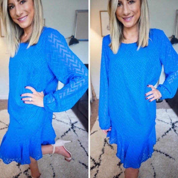 BCBGMaxAzria Blue Sapphire Ruffle Mini Dress Small $248 - Picture 7 of 8